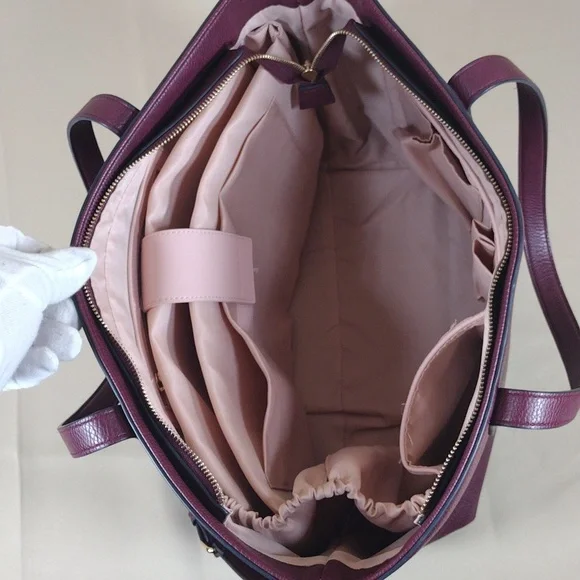 Poppy & Peonies Go Getter Vegan Leather Elegant Purple Berry Tote Bag Purse - Picture 11 of 16